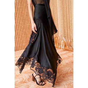 Ulla Johnson Maxi Silk Cressida Black Lace-Trimmed Skirt